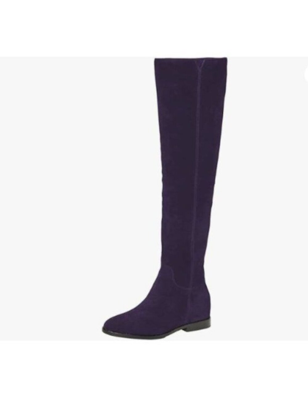 Pazzion Women Almond Toe Knee High Boots with Partial Zipper Stretchy Purple